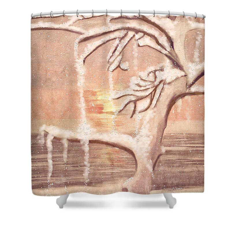Nature Shower Curtain featuring the painting Oh let it snow let it snow by Angela Stanton