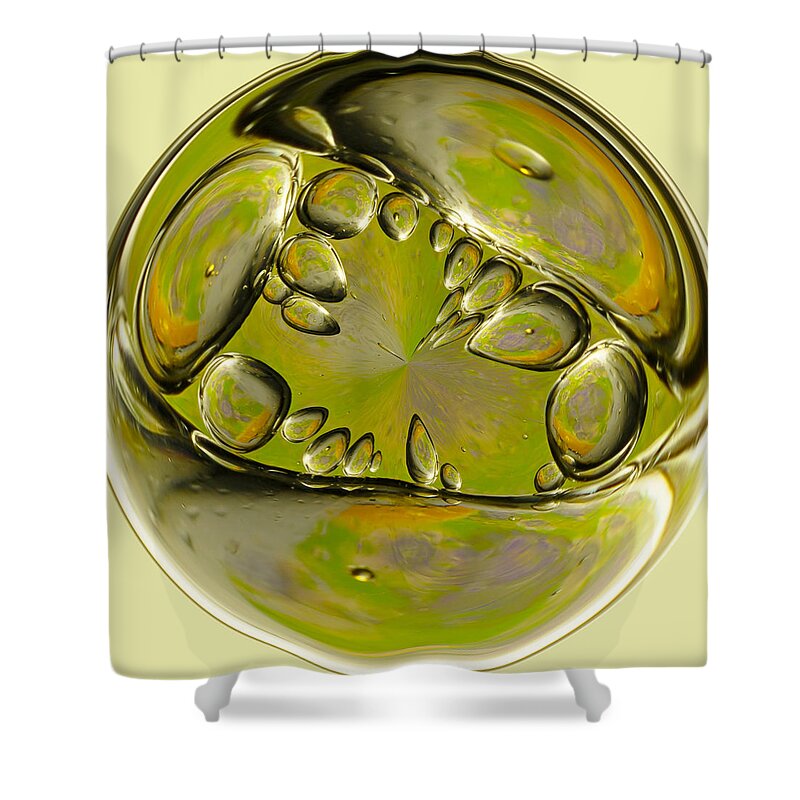 Macro Shower Curtain featuring the photograph Oil and Water Orb by Liz Mackney