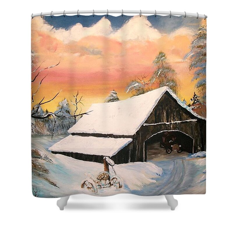 Homestead Shower Curtain featuring the painting Old Barn Guardian by Sharon Duguay