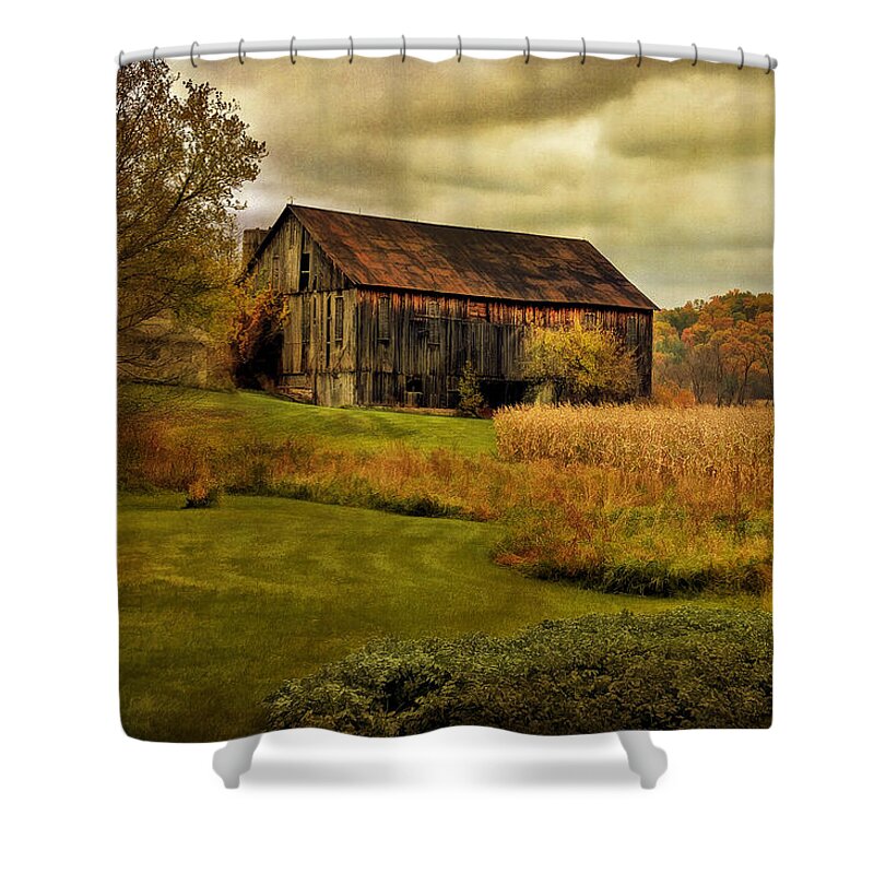 Barn Shower Curtain featuring the photograph Old Barn In October by Lois Bryan