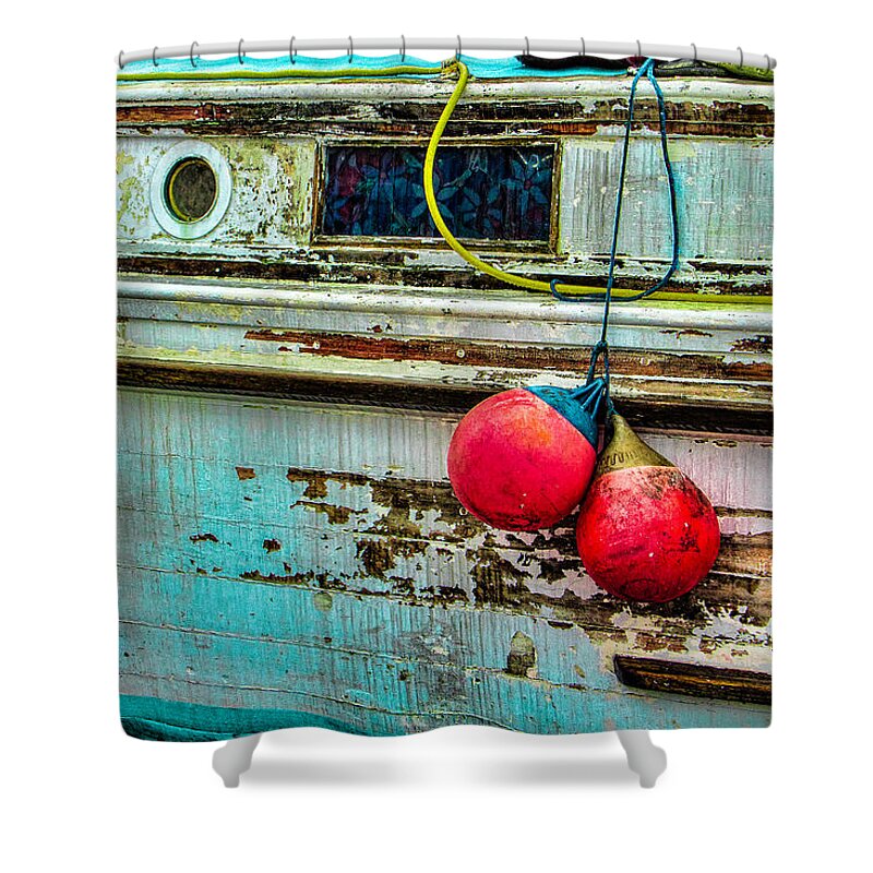 Steven Bateson Shower Curtain featuring the photograph Old Blue Wooden Boat by Steven Bateson