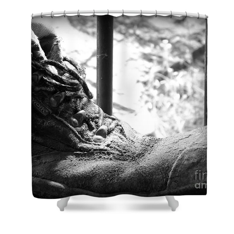 Boots Shower Curtain featuring the photograph Old Boots by Clare Bevan