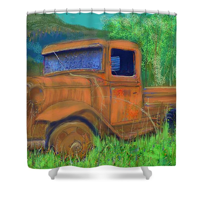 Truck Shower Curtain featuring the painting Old Canadian Truck by Hidden Mountain