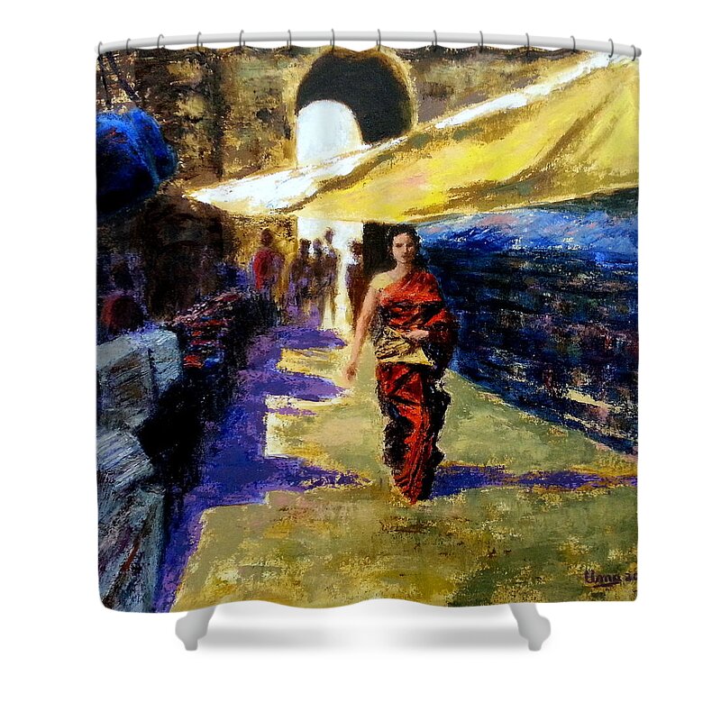 Old City Shower Curtain featuring the painting Old city Ahmedabad series 11 by Uma Krishnamoorthy