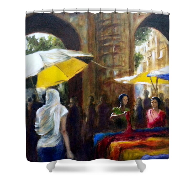 Old City Shower Curtain featuring the painting Old city Ahmedabad series 8 by Uma Krishnamoorthy