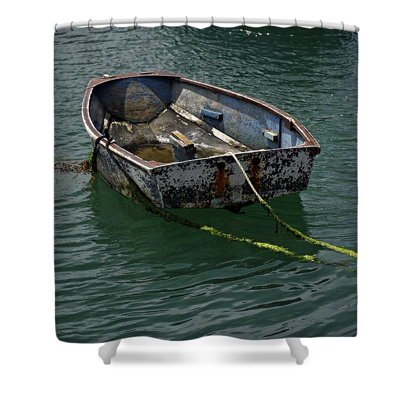 Britain Shower Curtain featuring the photograph Old Dinghy - Penzance Harbour by Rod Johnson
