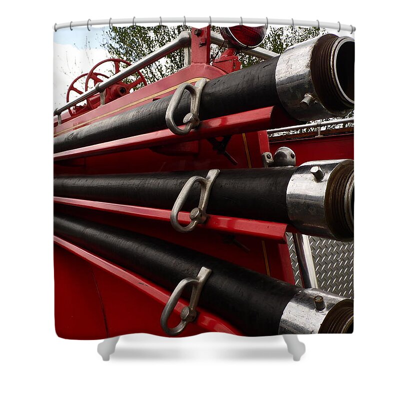 Cars Shower Curtain featuring the photograph Old fire truck by Karl Rose