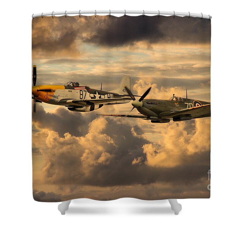 Supermarine Shower Curtain featuring the digital art Old Flying Machines by Airpower Art