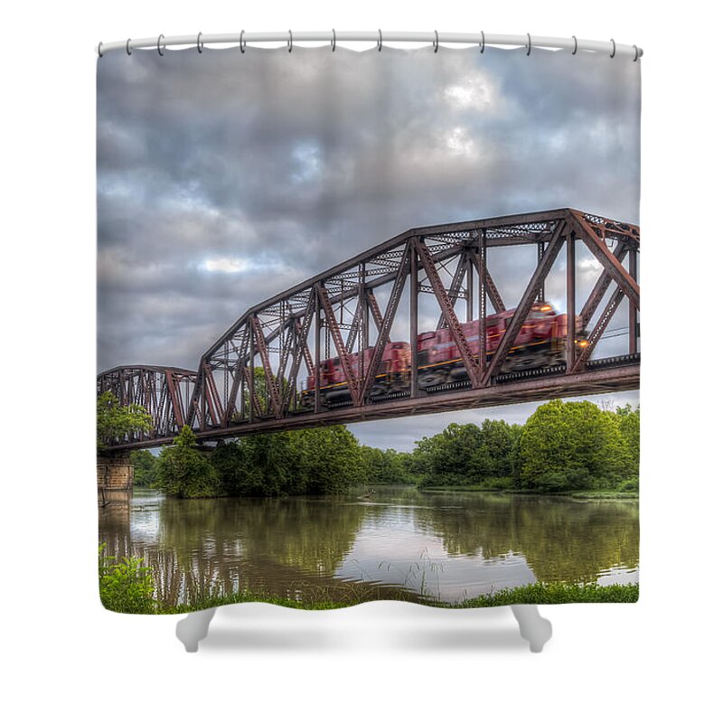 A&m Railroad Shower Curtain featuring the photograph Old Frisco Bridge by James Barber