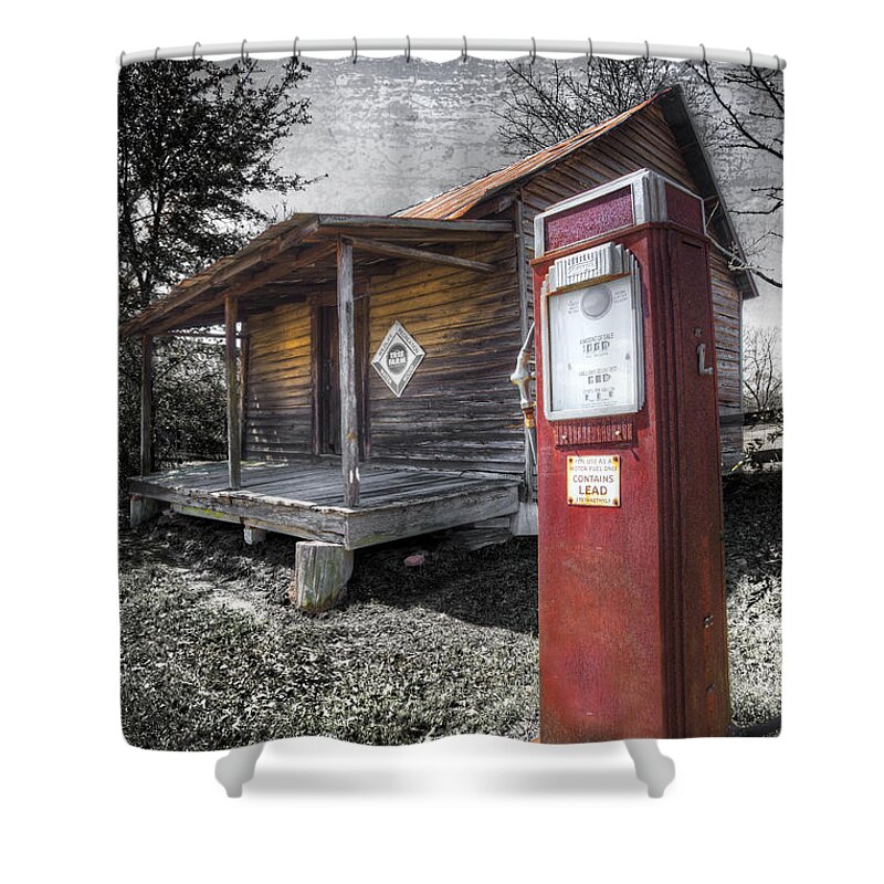 Appalachia Shower Curtain featuring the photograph Old Gas Pump by Debra and Dave Vanderlaan