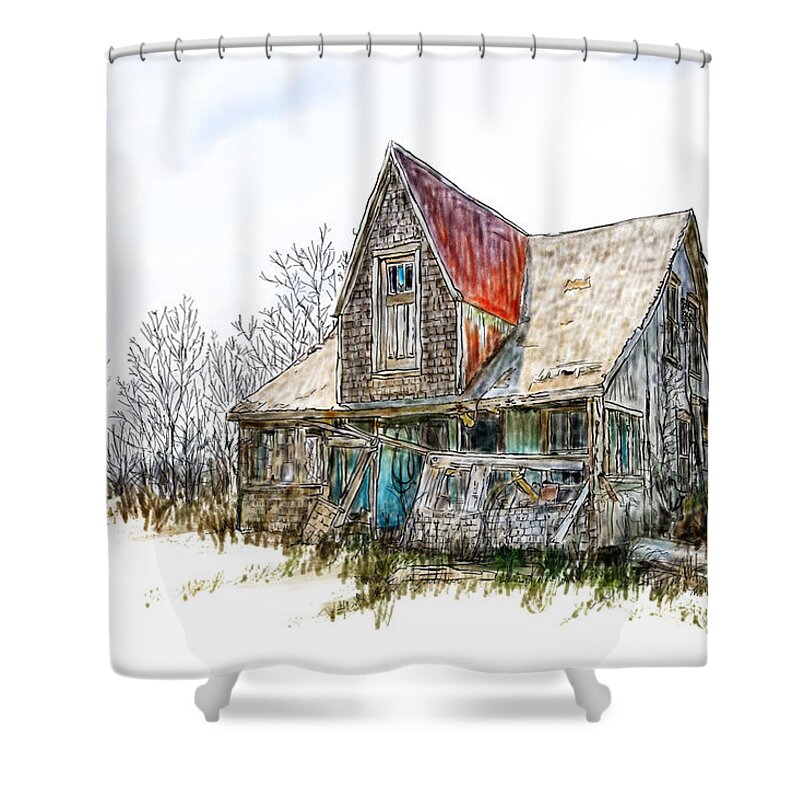 Abandoned Shower Curtain featuring the digital art Old house by Debra Baldwin