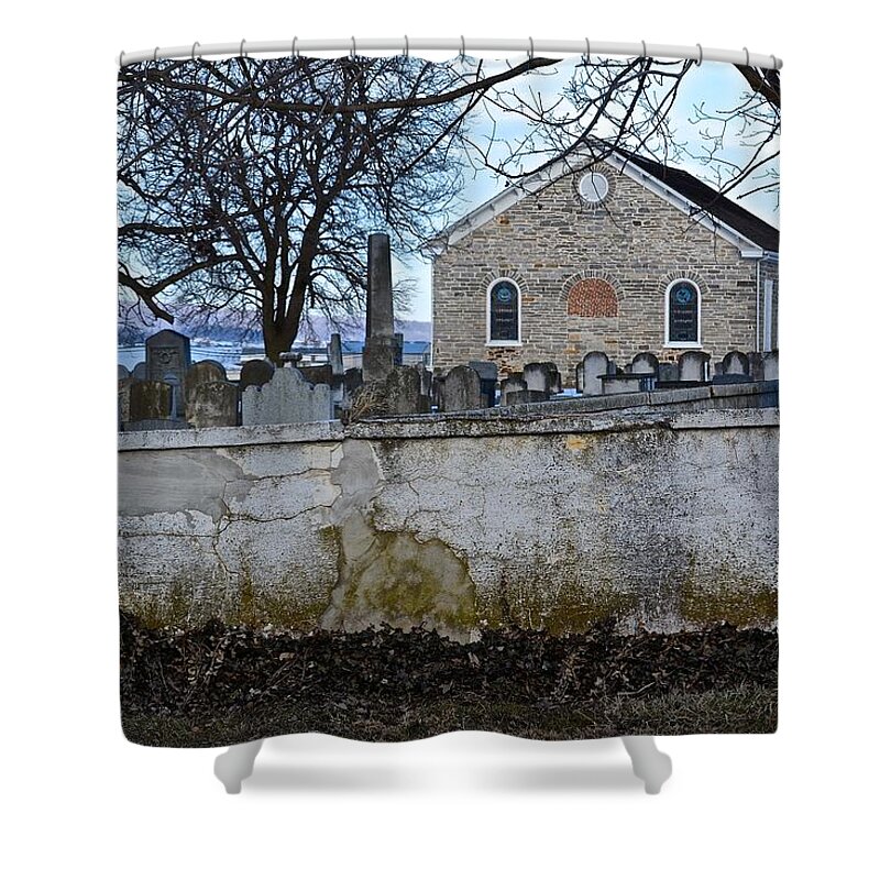 Amish Shower Curtain featuring the photograph Old Leacock Presbyterian Church and Cemetery by Tana Reiff