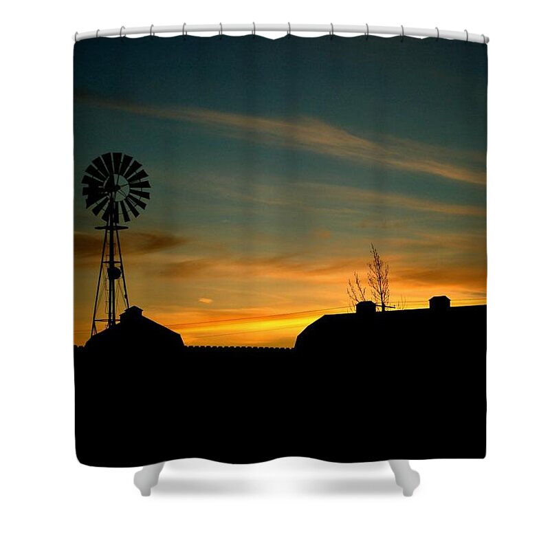 Dakota Shower Curtain featuring the photograph Old MacDonald's Sunrise by Greni Graph