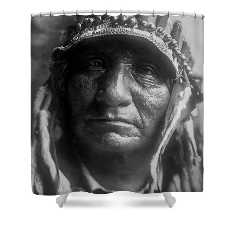 1907 Shower Curtain featuring the photograph Old Oglala Man circa 1907 by Aged Pixel