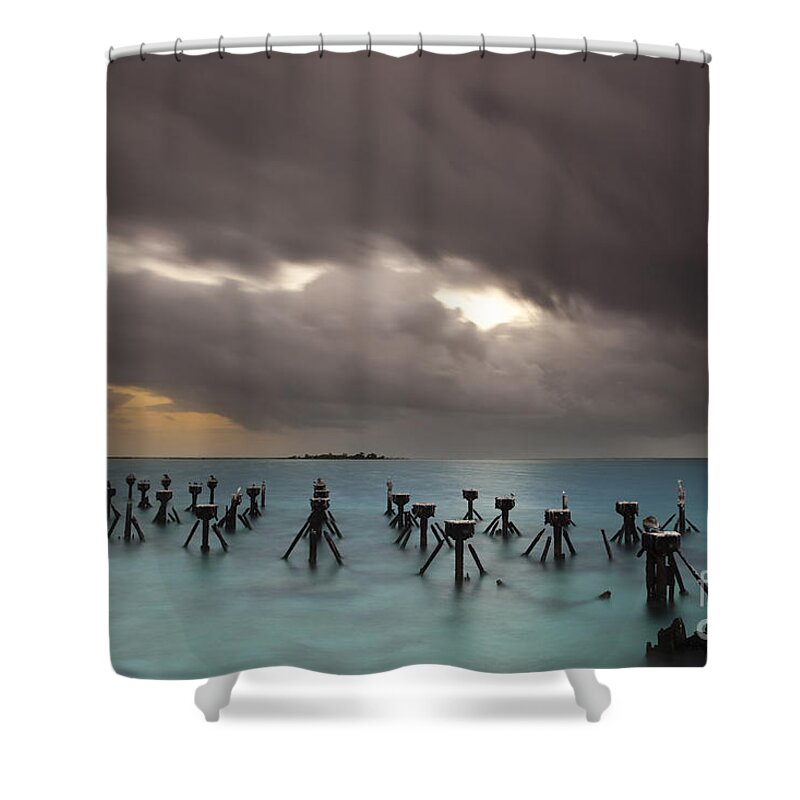 Tranquil Scene Shower Curtain featuring the photograph Old Pier in the Florida Keys by Keith Kapple