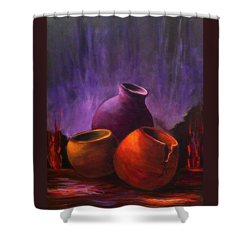 Pots Shower Curtain featuring the painting Old Pots 2 by Bozena Zajaczkowska