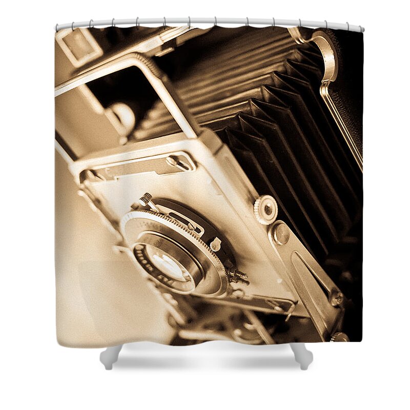 View Shower Curtain featuring the photograph Old Press Camera by Edward Fielding