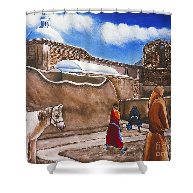 Spanish Church Shower Curtain featuring the painting Old Spanish Church by William Cain