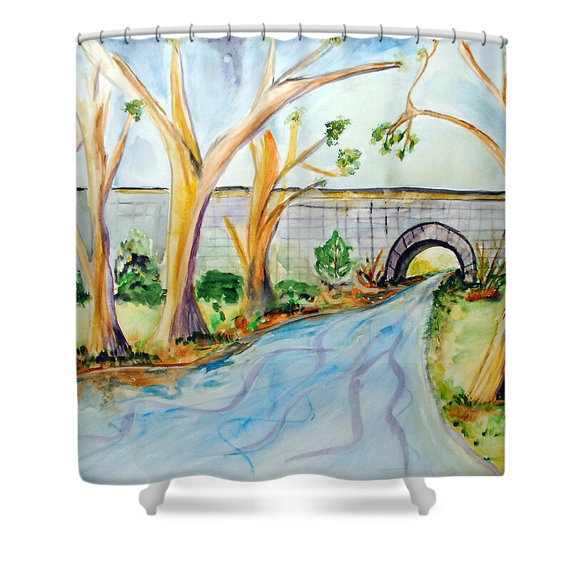 Nature Shower Curtain featuring the painting Old Stone Bridge by Donna Blackhall