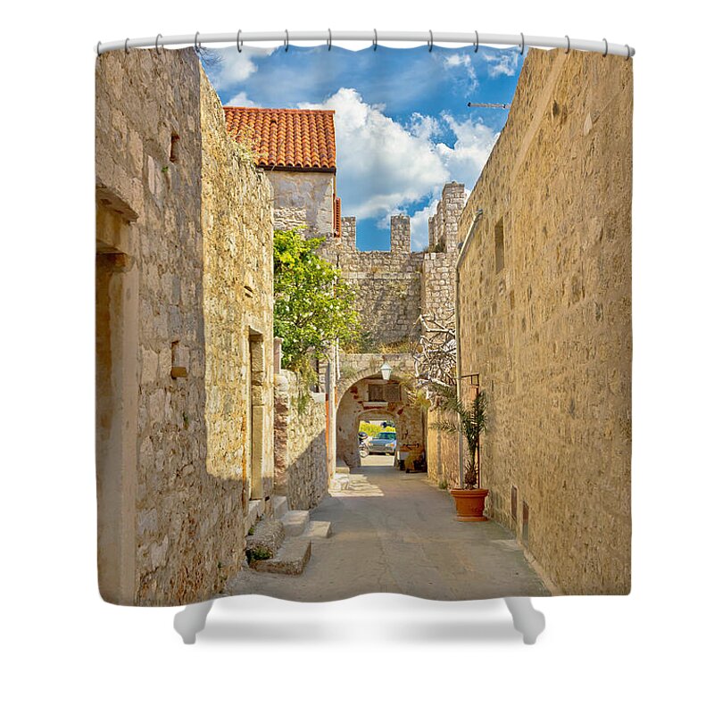 Hvar Shower Curtain featuring the photograph Old stone narrow street of Hvar by Brch Photography