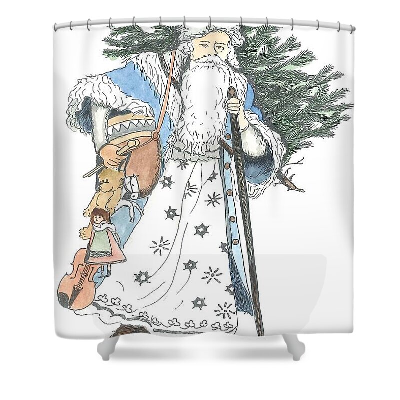 Santa Shower Curtain featuring the painting Old Time Santa With Violin2 by Petra Stephens