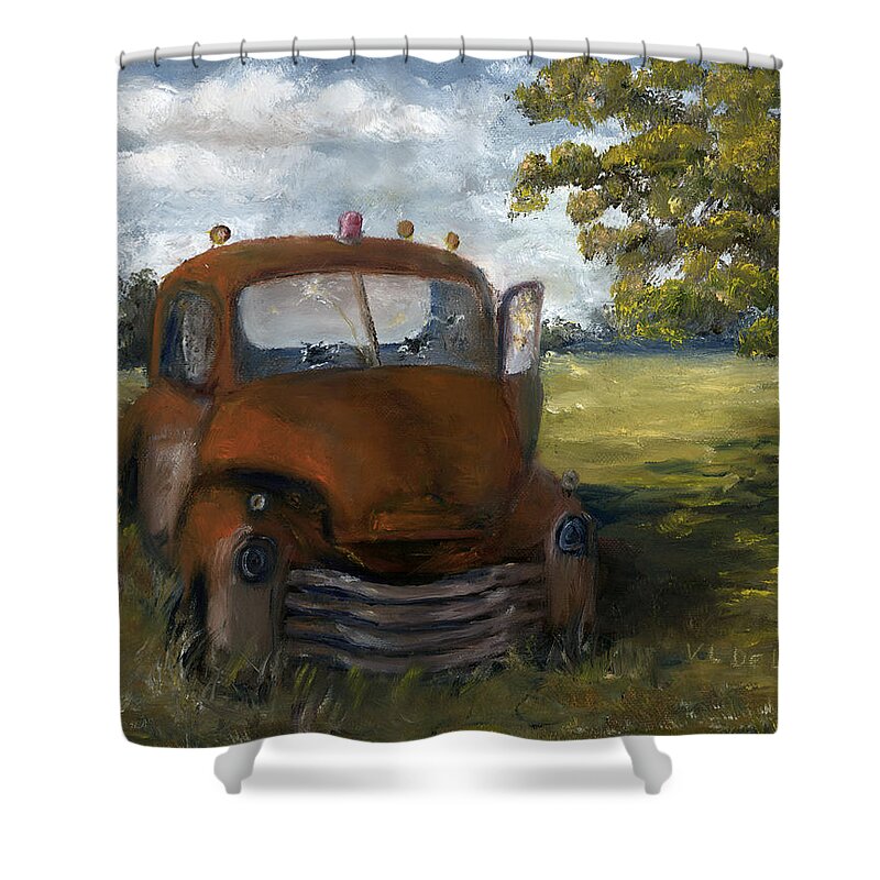 Old Shower Curtain featuring the painting Old Truck Shreveport Louisiana Wrecker by Lenora De Lude