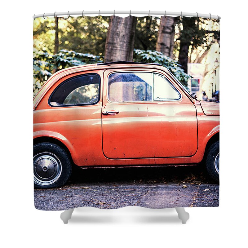 Orange Color Shower Curtain featuring the photograph Old Vintage Italian Car by Moreiso