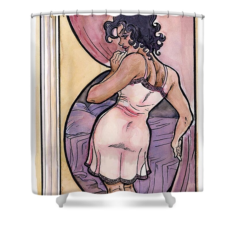 Beautiful Shower Curtain featuring the drawing Olivia by John Ashton Golden