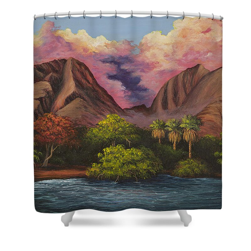 Landscape Shower Curtain featuring the painting Olowalu Valley by Darice Machel McGuire