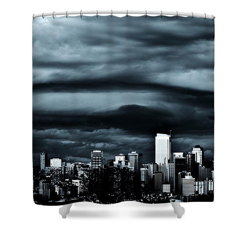 Seattle Shower Curtain featuring the photograph Ominous Skyline by Benjamin Yeager