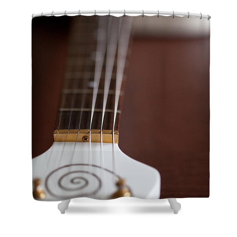 Guitar Shower Curtain featuring the photograph On A Glance by Karol Livote