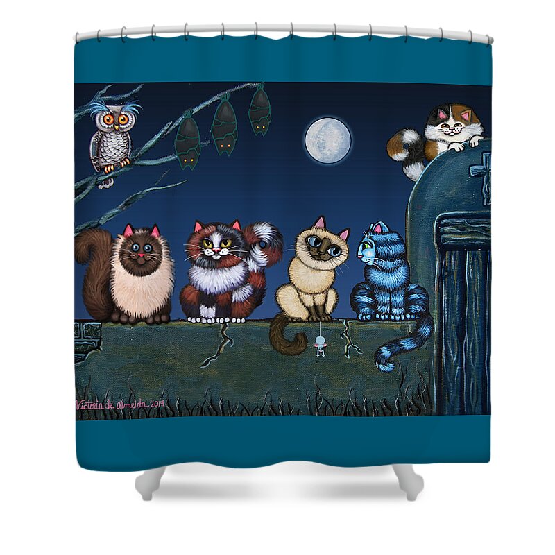 Cat Shower Curtain featuring the painting On An Adobe Wall by Victoria De Almeida