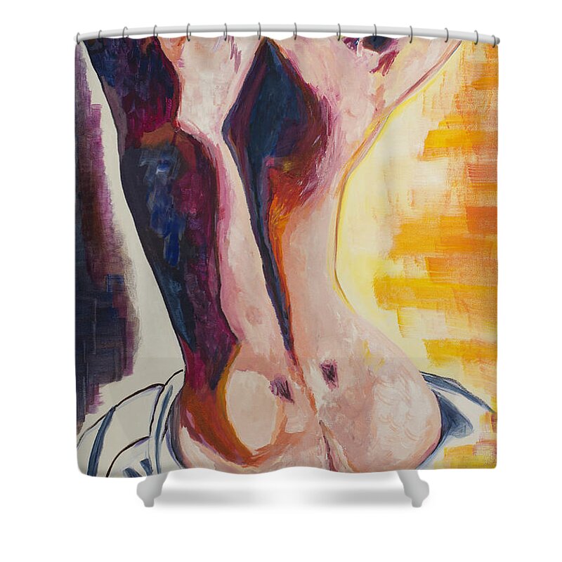 Nude Shower Curtain featuring the painting On My Neck by Christel Roelandt