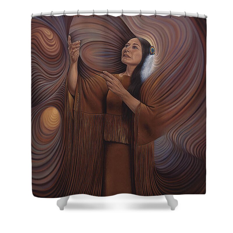 Bonnie-jo-hunt Shower Curtain featuring the painting On Sacred Ground Series V by Ricardo Chavez-Mendez