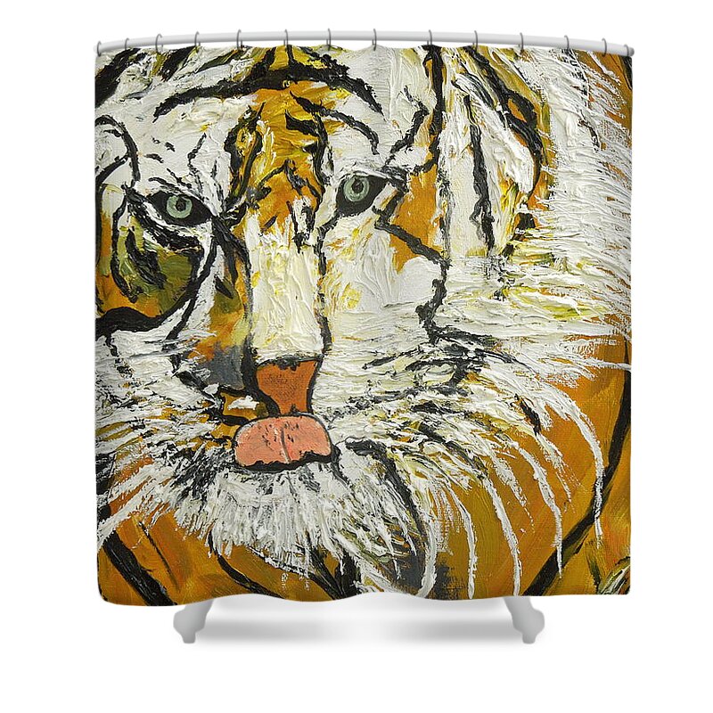 Tiger Shower Curtain featuring the painting On the Prowl Zoom by Randolph Gatling