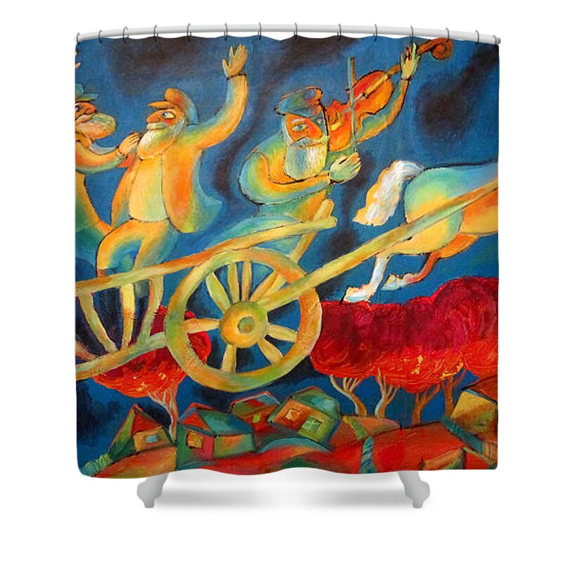 Judaica Painting Shower Curtain featuring the painting On the Road to Rebbe by Leon Zernitsky