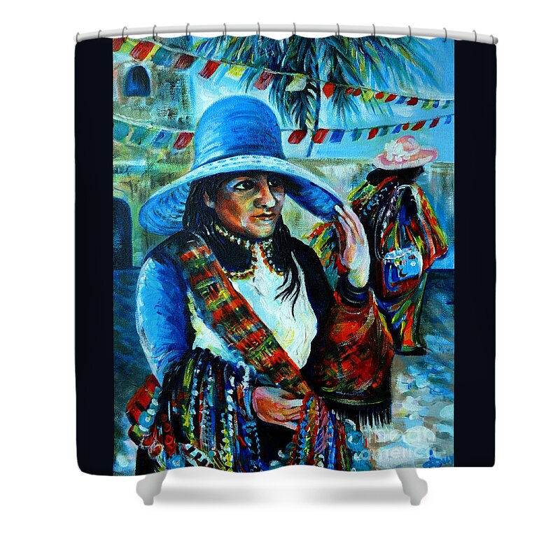 Travel Shower Curtain featuring the painting On the streets of Bucerias. Part Two by Anna Duyunova