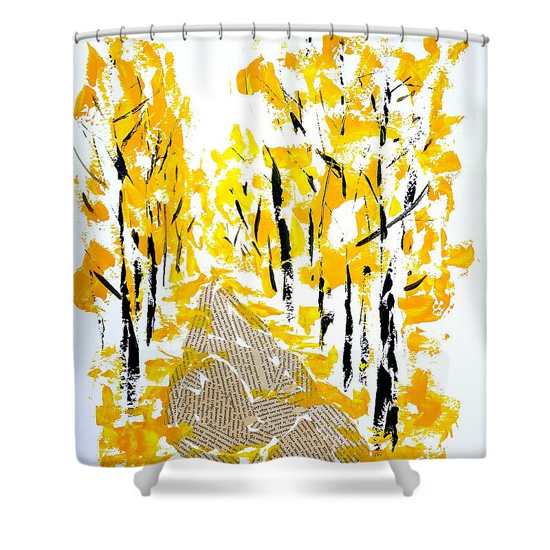 Mixed-media Shower Curtain featuring the painting On the way to School by Cristina Stefan
