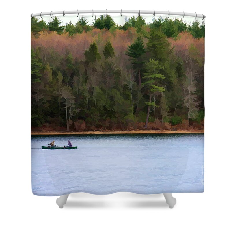 Walden Pond Shower Curtain featuring the digital art On Walden Pond by Jayne Carney