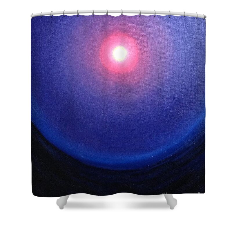 Moon Shower Curtain featuring the painting Once Upon A Blue Moon by Baruska A Michalcikova