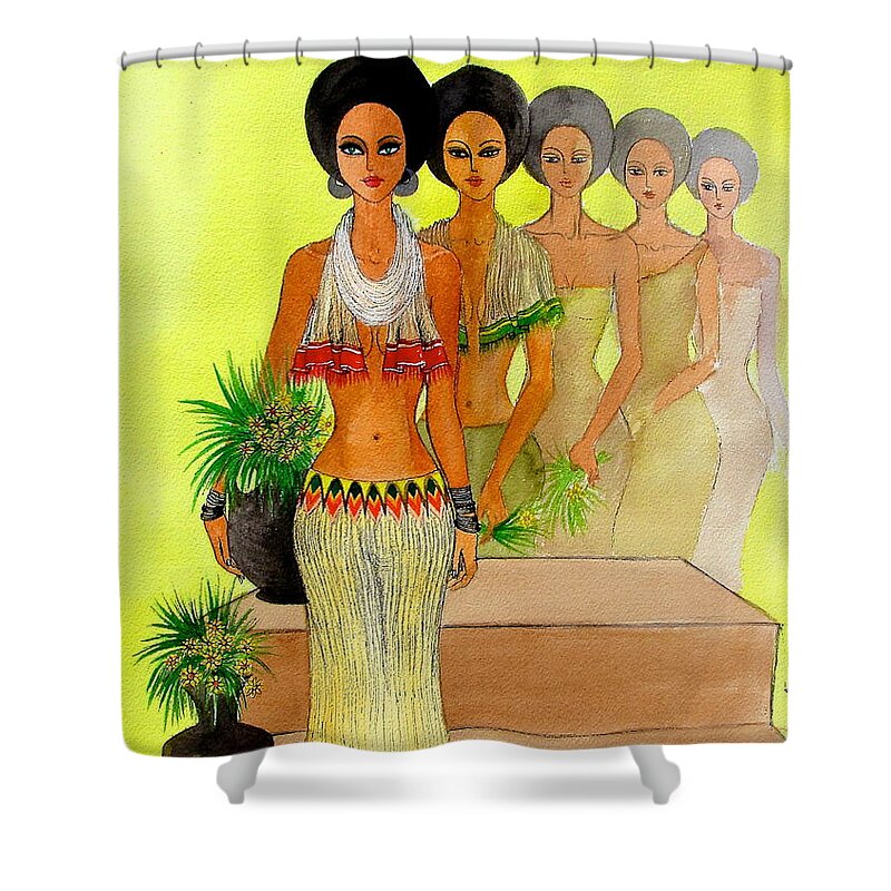 African Paintings Shower Curtain featuring the painting One Beauty by Mahlet