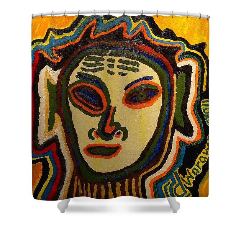 Aliens Shower Curtain featuring the painting One Eyed Mystery Women by Douglas W Warawa
