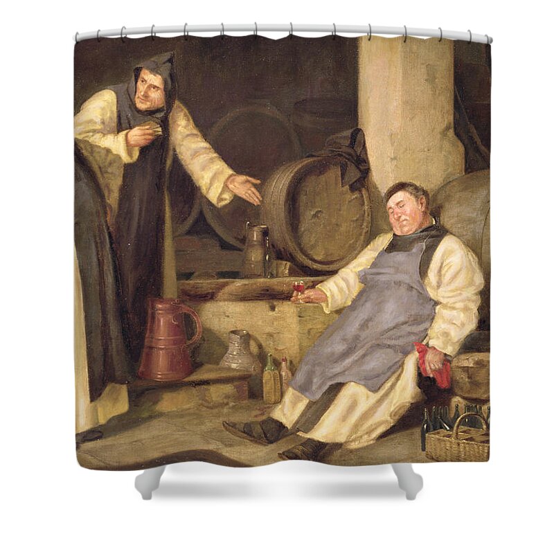 Drunk Shower Curtain featuring the painting One Glass Too Many by Mariola