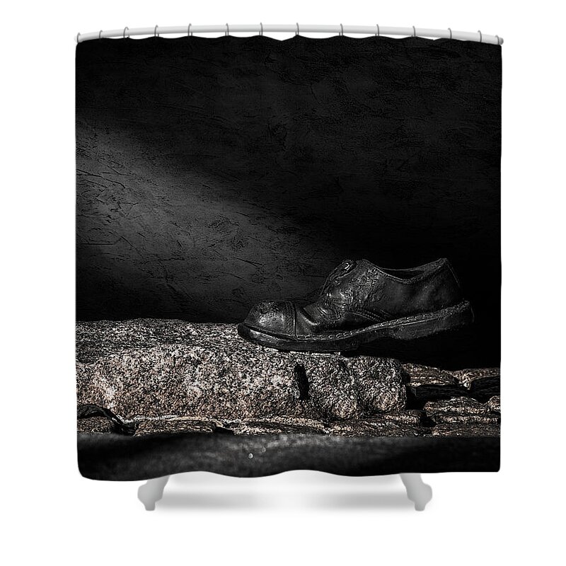 Shoe Shower Curtain featuring the photograph One Step by Bob Orsillo