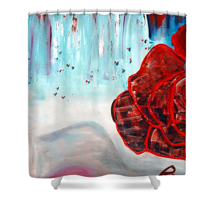 Landscape Shower Curtain featuring the painting OP and rose by Peggy Blood