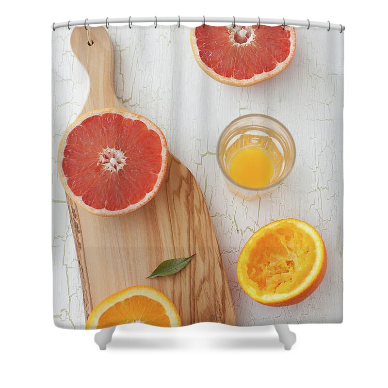 Orange Color Shower Curtain featuring the photograph Orange And Grapefruit by Yelena Strokin