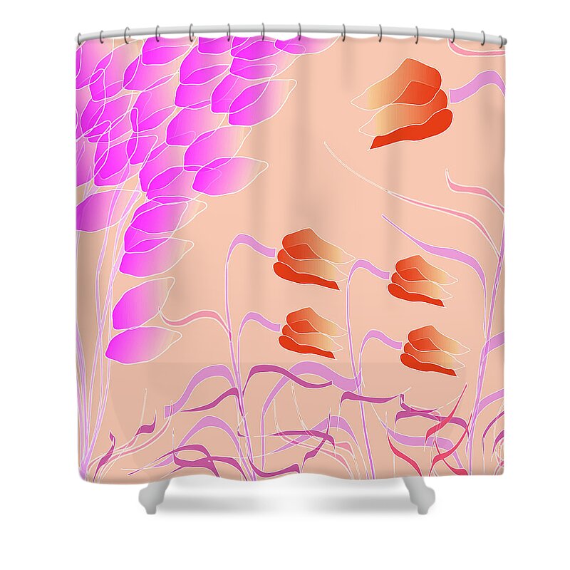 Flower Shower Curtain featuring the digital art Orange and Pink Floral by Mary Bedy