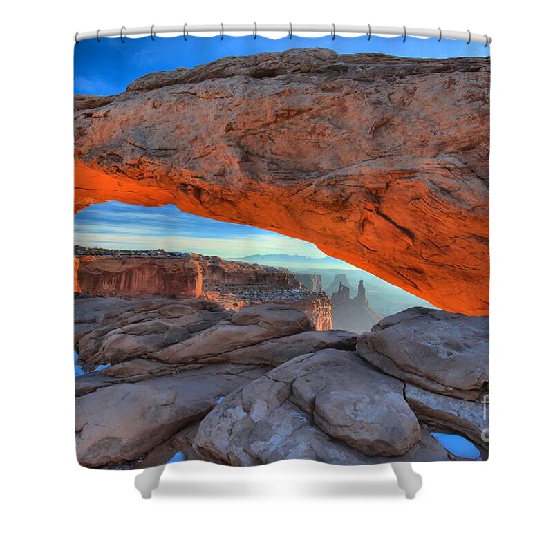Mesa Arch Sunrise Shower Curtain featuring the photograph Orange Arch Highlights by Adam Jewell