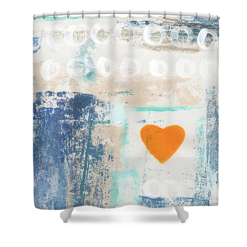 Heart Shower Curtain featuring the painting Orange Heart- abstract painting by Linda Woods