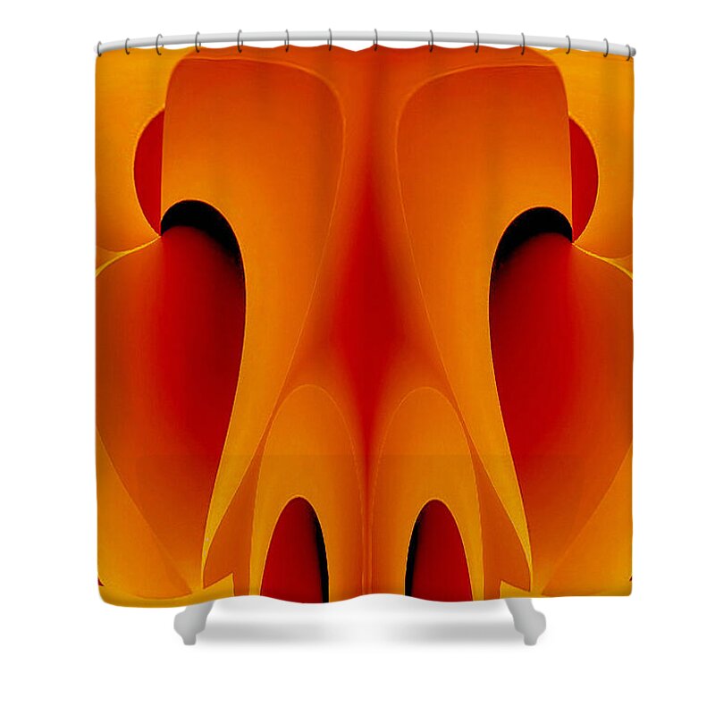 Mask Shower Curtain featuring the mixed media Orange Mask by Rafael Salazar